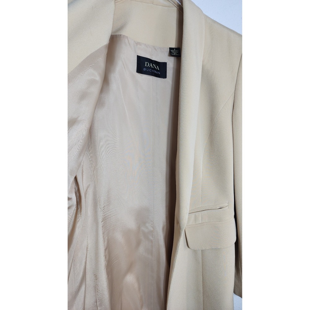 Dana Buchman Blazer 6 Silk‎ Cream Shawl Collar Longline Career Minimalist Luxury - Picture 2 of 8